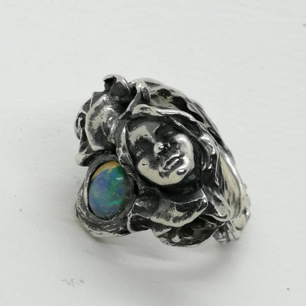 Anello peonia, fata delle pivoine anello en argento 925, style art nouveau, spedizione gratuita