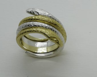 Uroboro Anello, serpenti sacri anelli sterling silver e bronzo giallo, unisex anelli, spedizione gratuita