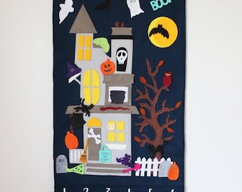 Halloween Countdown Calendar PDF Pattern, Haunted House advent Digital download, DIY Halloween Countdown, DIY Haunted House Calendar