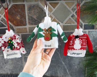 Ugly Sweater Ornaments Tiny Ugly Sweater Party Favors Ornament Personalized Christmas Small Sweater Ornaments