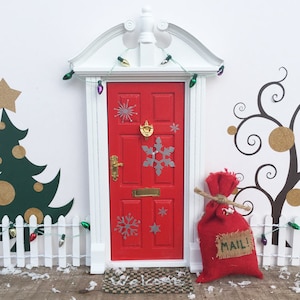 Christmas Fairy Door Accessories Fairy Garden Elf Pixie Door Decorations Miniature Door Decor Tiny Christmas Decor Santa&#39;s Mail Bag Lights