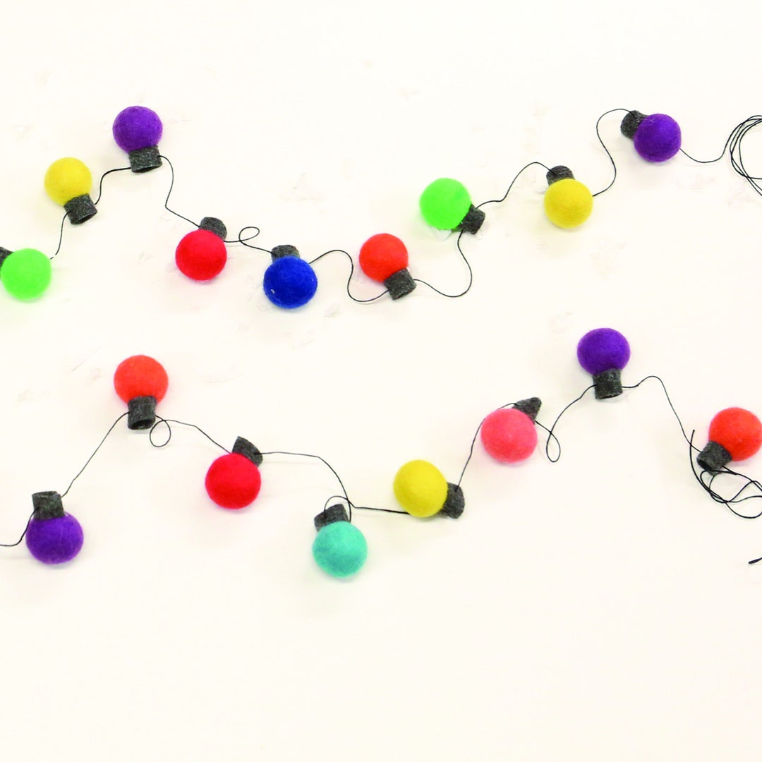 Felted Christmas Lights Garland, Christmas Lights in Colorful Felted