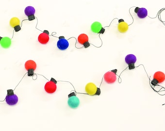 Felted Christmas Lights Garland, Christmas Lights in Colorful Felted Balls, Christmas Mantel Garland, Christmas Tree Garland