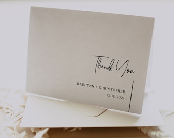 Minimalist Thank You Card Template, Modern Wedding Thank You, Simple Thank You, Black and White Thank You Note, Editable, Printable, A001