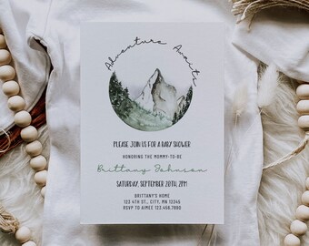 Adventure Awaits Baby Shower Invitation Template, Mountain Baby Shower Invite, Gender Neutral Baby Shower Invitation, Boho Baby Shower, A014