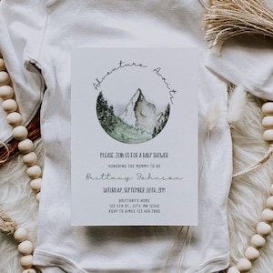 Mountain Baby Shower Invitation, Adventure Awaits Baby Shower Invite, Rustic Baby Shower, Woodland Baby Shower, Pine Trees, Printable, A014