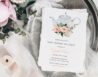 Tea Party Baby Shower Invitation Template, Vintage Garden Tea Party Invite, Blush Floral Baby Shower, Baby Shower Brunch, Printable, A025