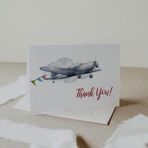 Flugzeug-Geburtstags-Dankeskarte, Flugzeug gefaltete Dankeskarte, Flugzeug-Baby-Dusche-Dankeskarte, druckbare Dankeschön, Zeit vergeht, A047