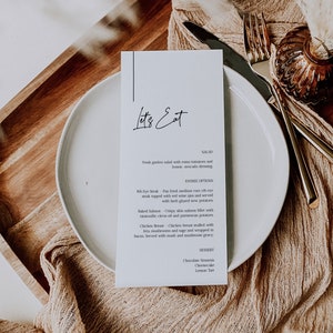 Minimalist Wedding Menu, Modern Wedding Menu, Wedding Menu Template, Printable Wedding Menu, Simple Menu Template, Instant Download, A001