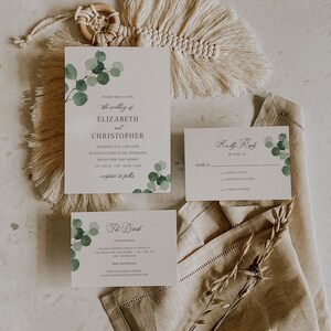 Eucalyptus Wedding Invitation Template Bundle, Minimal Greenery Wedding Printable Invite Set, Greenery Wedding Invite Suite, Sage Green A017