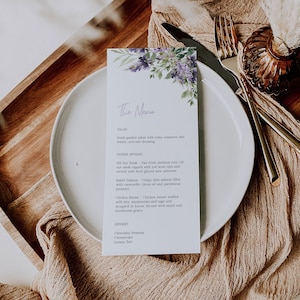 Lavender Wedding Menu Template, Printable Menu Card, Lavender Menu, Dinner Menu Template, Purple Floral Menu, Lavender Sage Menu, DIY, A039