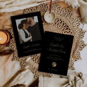 Starry Night Wedding Invitation, Celestial Wedding, Under The Stars, Written in the Stars Wedding Invite Template, Black Gold Printable A037