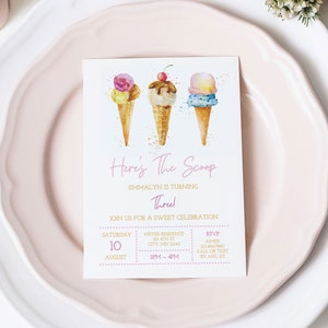 Ice Cream Party Invitation Template, Ice Cream Birthday Invitation, Ice Cream Social Editable Instant Download Printable, Girl Birthday A020