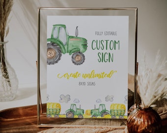EDITABLE Tractor Birthday Custom Sign, 8x10 Custom Sign Template, John Deere Birthday Sign, Tractor Birthday Decor, EDIT ALL Text, A035