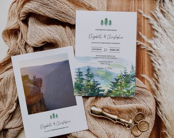 Colorado Wedding Invitation Template, Mountain Wedding Invite, Rustic Wedding, Forest Wedding, Woodland, Pine, Rocky Mountain Wedding, A010