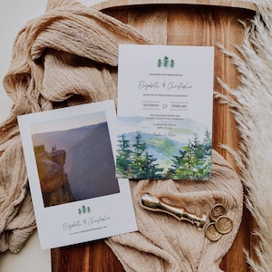 Colorado Wedding Invitation Template, Mountain Wedding Invite, Rustic Wedding, Forest Wedding, Woodland, Pine, Rocky Mountain Wedding, A010