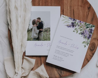 Lavender Wedding Invitation Template, Purple Floral Wedding Invite With Photo, Lilac Wedding Invite, Printable Wedding Invite, Digital, A039