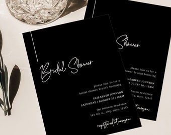 Black Bridal Shower Invite, Black and White Shower Invitation, Modern Bridal Shower, Wedding Shower, Simple Bridal Shower, Editable A001