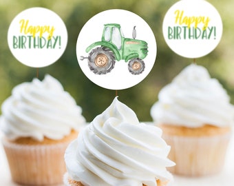 Tractor Cupcake Toppers, Printable John Deere Cupcake Toppers, Green Tractor Birthday Decor, Tractor Party, Farm Birthday Party Decor, A035