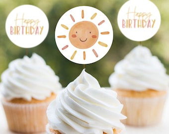 Sunshine Cupcake Toppers, Printable Sunshine Cupcake Toppers, Sunshine Birthday Decor, Sunshine 1st Birthday Party, You Are My Sunshine A050