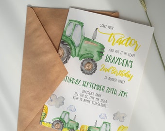 John Deere Birthday Invitation, Green Tractor Birthday Invitation Template, Editable Farm Tractor Invitation Template, Ranch Invitation A035