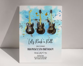 Rock and Roll Birthday Invite, Rock 'n Roll Birthday, Guitar Invitation, Rock Birthday Party, Rock Star Invite Template Rock Star Party A018