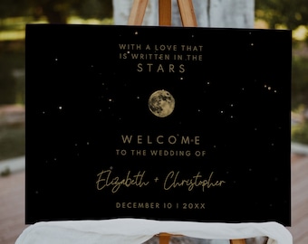 Starry Night Welcome Sign, Celestial Wedding Welcome Sign Template, Galaxy Welcome Sign, Written In The Stars, Any Color, Printable, A037