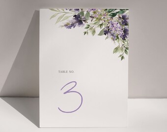 Lavender Wedding Table Number, Purple Table Numbers, Lavender Table Number Cards, Wedding Table Decor, Garden Wedding Printable, DIY, A039