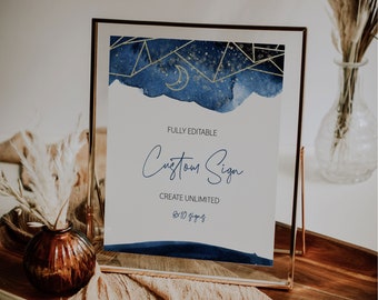 EDITABLE Celestial Wedding Custom Sign, 8x10 Custom Sign Template, Galaxy Baby Shower Sign, Moon & Stars Birthday Decor, EDIT ALL Text, A037