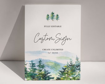 Mountain Wedding Custom Sign Template, Mountain Wedding Signage, Printable Wedding Table Sign, Forest 5x7 Sign Template, EDIT ALL Text, A010