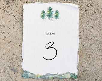 Mountain Wedding Table Numbers, Forest Wedding Table Number, Woodland Wedding Table Decor, Pine Wedding Table Number Template Printable A010