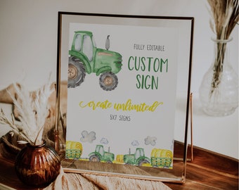Green Tractor Birthday Sign Template, John Deere Birthday Sign, Tractor Birthday Party Decor, Farm 5x7 Sign Template, EDIT ALL Text, A035