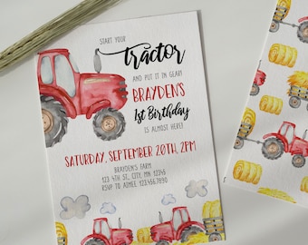 Red Tractor Birthday Invitation, Editable Red Tractor Invite, Farm Theme Party, Farm Birthday Party, Instant Download, Printable, A035