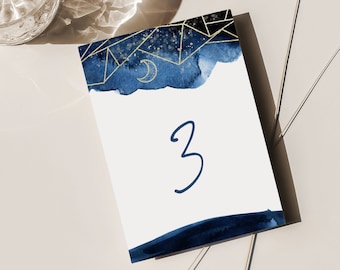 Celestial Wedding Table Numbers, Star Galaxy Table Numbers, Constellation Wedding Table Numbers, Starry Night Navy Gold Table Numbers, A037