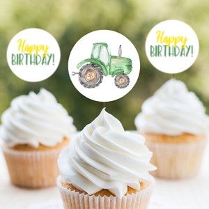 Tractor Cupcake Toppers, Printable John Deere Cupcake Toppers, Green Tractor Birthday Decor, Tractor Party, Farm Birthday Party Decor, A035