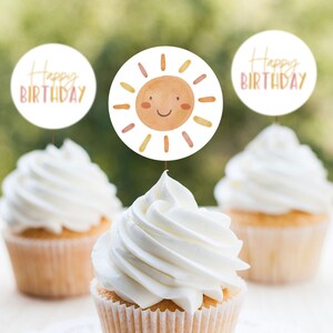 Sunshine Cupcake Toppers, Printable Sunshine Cupcake Toppers, Sunshine Birthday Decor, Sunshine 1st Birthday Party, You Are My Sunshine A050