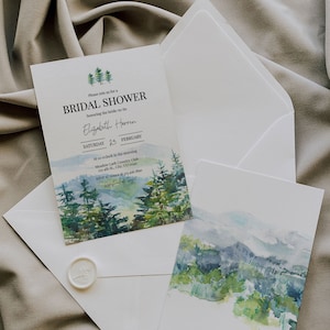 Mountain Bridal Shower Invitation, Rustic Outdoor Bridal Shower Invitation Template, Woodland Bridal Shower Brunch Invite, Editable, A010