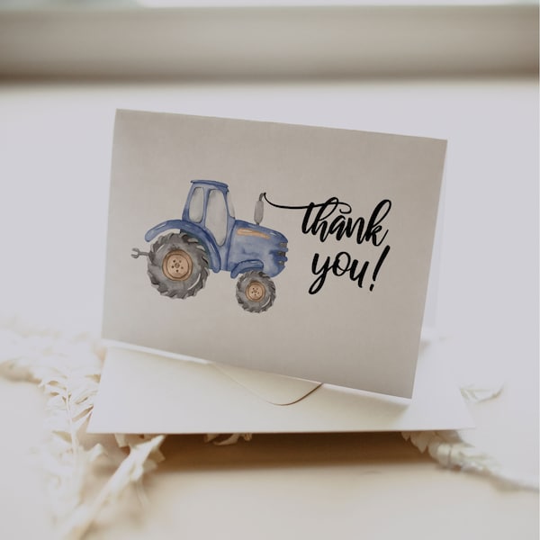 Blue Tractor Thank You Card, New Holland Folded Thank You Card, Tractor Birthday Thank You Card, Farm Tractor, Printable Thank You Card A035