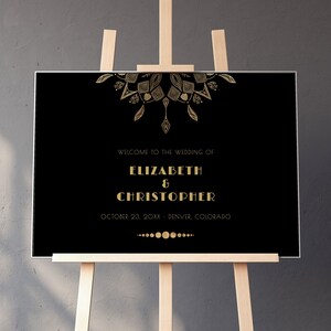 Art Deco Welcome Sign, Art Deco Wedding Welcome Sign Template, Gatsby Wedding Signage, Black and Gold, Roaring 20s, Editable, Printable A042