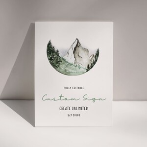Adventure Awaits Birthday Sign, Woodland Birthday Sign Template, Mountain Baby Shower Decor, Pine 5x7 Sign Template, EDIT ALL Text, A014