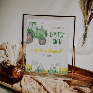 Green Tractor Birthday Sign Template, John Deere Birthday Sign, Tractor Birthday Party Decor, Farm 5x7 Sign Template, EDIT ALL Text, A035