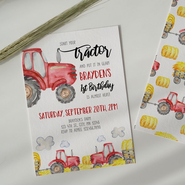 Red Tractor Birthday Invitation, Editable Red Tractor Invite, Farm Theme Party, Farm Birthday Party, Instant Download, Printable, A035