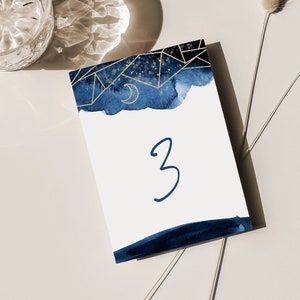 Celestial Wedding Table Numbers, Star Galaxy Table Numbers, Constellation Wedding Table Numbers, Starry Night Navy Gold Table Numbers, A037