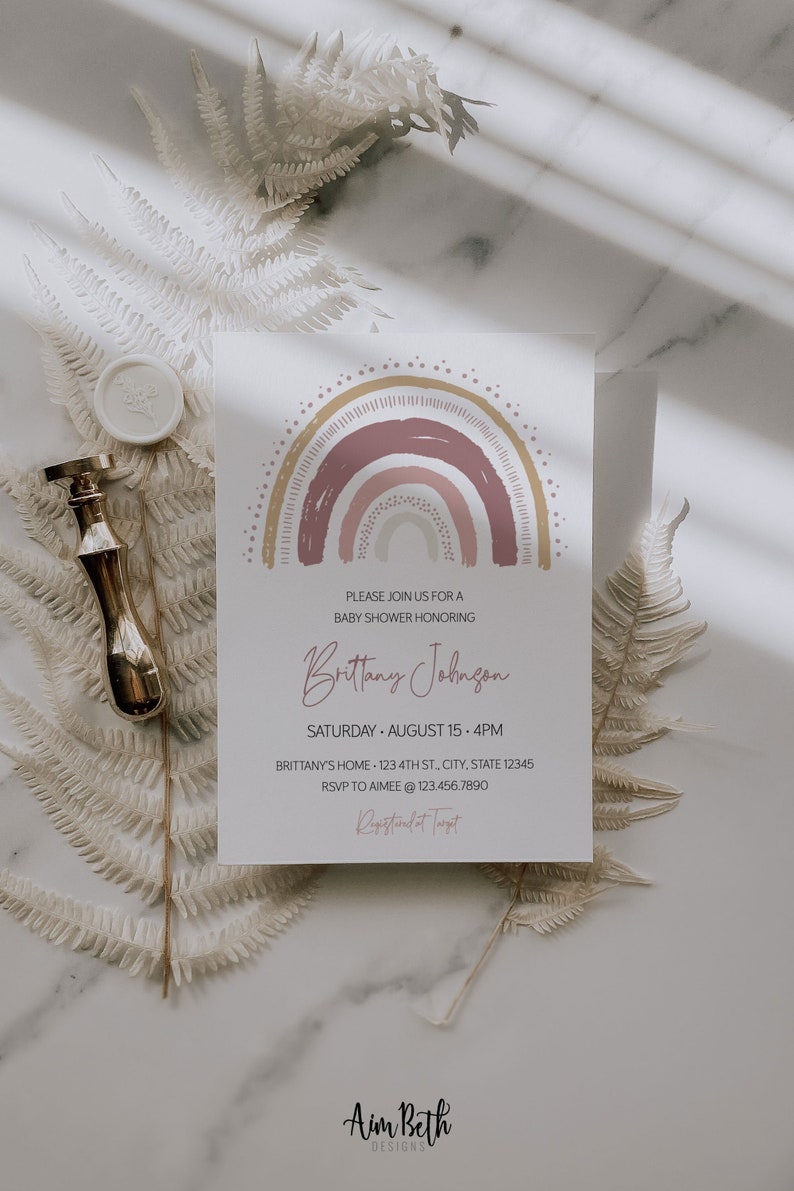 Printable Rainbow Baby Shower Invite Boho Rainbow Baby image 4