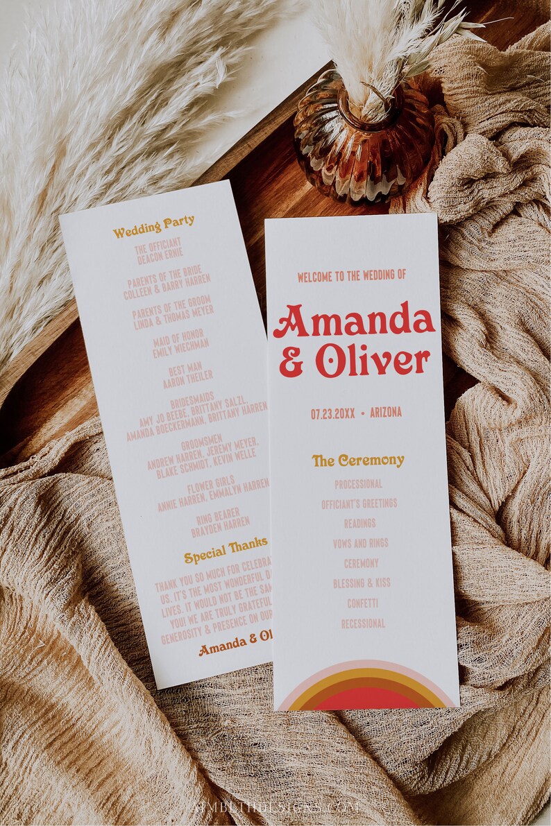 Retro Wedding Program Template 70s Wedding Ceremony Program - Etsy