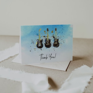 Rock and Roll Thank You Card, Rock Star Folded Thank You Card, Rock and Roll Birthday Thank You Card, Rock Star Party, Printable, A018