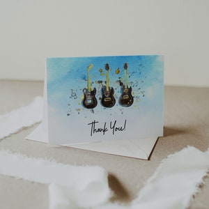 Rock and Roll Thank You Card, Rock Star Folded Thank You Card, Rock and Roll Birthday Thank You Card, Rock Star Party, Printable, A018