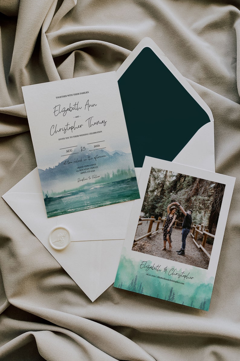 Lake Wedding Invitation Template Mountain Wedding Woodland Etsy