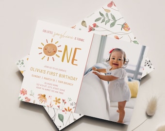Sunshine Birthday Invite With Photo, You Are My Sunshine Invitation Template, Sunshine First Birthday Party, Sunshine Photo Invitation, A050