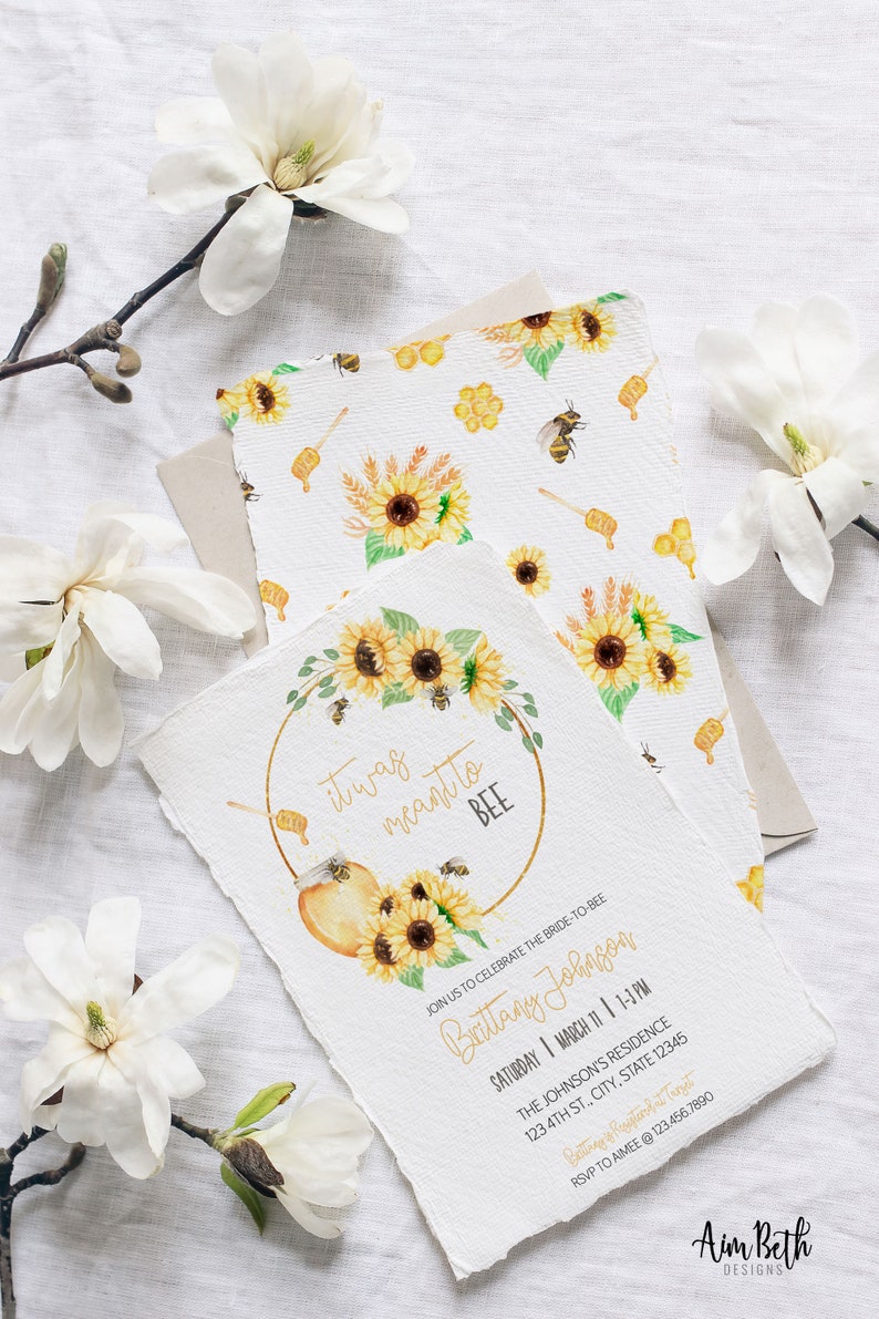 Bee Bridal Shower Invitation Template Printable Meant to Bee | Etsy
